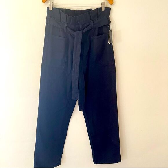 Joe’s Jeans NWT Pants Linen Navy Paperbag High Waist Tie Capsule Classic Size 29 - Picture 1 of 7